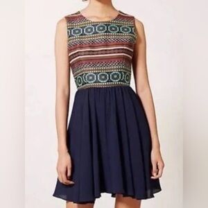 Nomad Morgan Carper Anthropologie Winona Embroidered Dress Navy Multi Size 8
